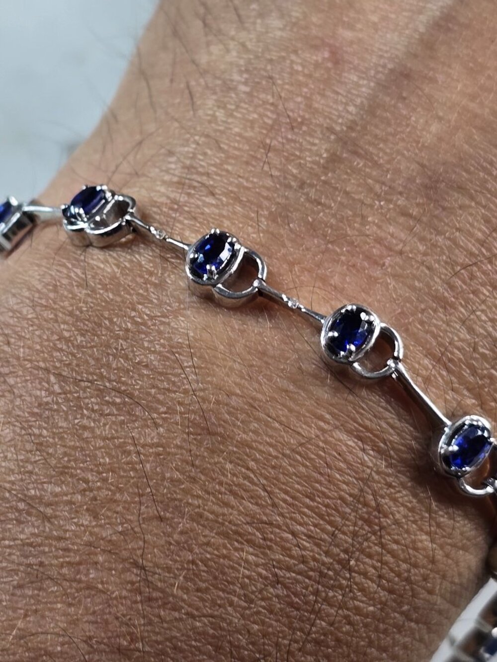 Womens Vintage Estate Sterling Silver Modernist Sapphire Bracelet 10.4g #E5778